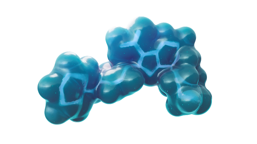 Image of a small molecule, symbolizing innovation in cancer research.